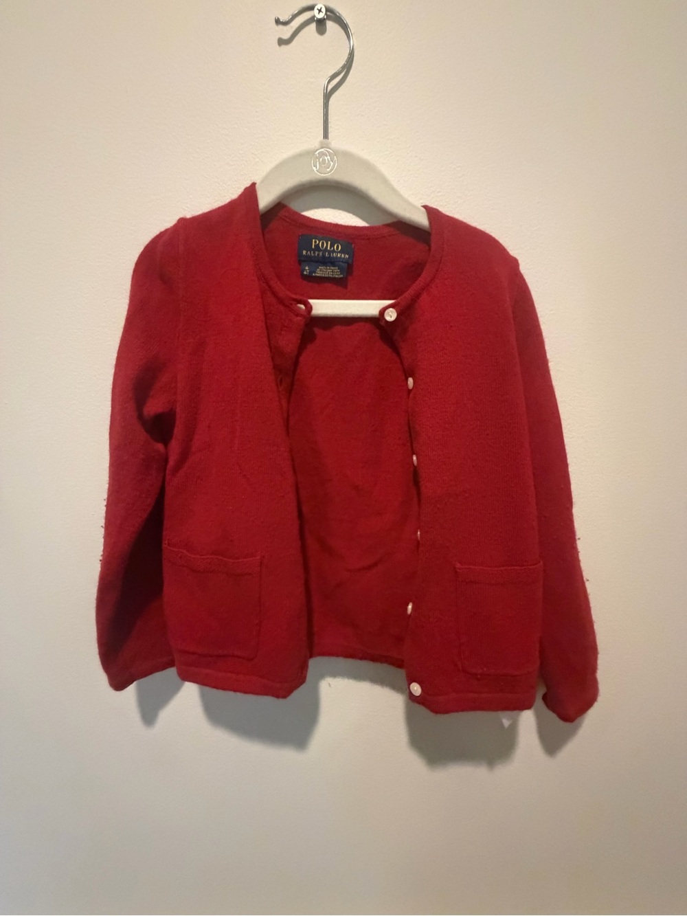 Polo Ralph Lauren Girls 100% Wool Red Cardigan Sweater Size 4T